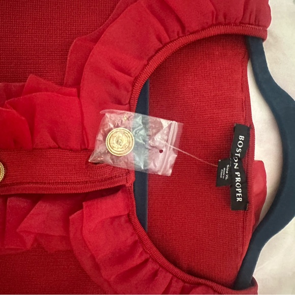 Boston Proper Red Ruffled Cardigan - Picture 10 of 10